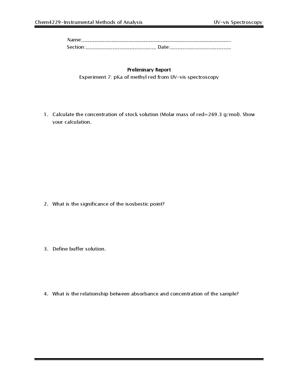 05 Pka Of Methyl Red   Uv Vis Expt   Prelab Questions 000